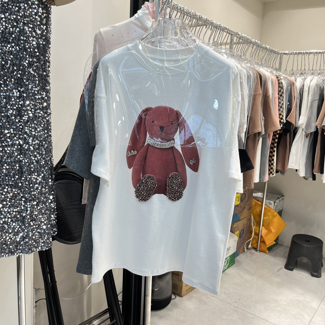 Dame T-shirt med betagende dyremotiv og glitrende detaljer Stilla