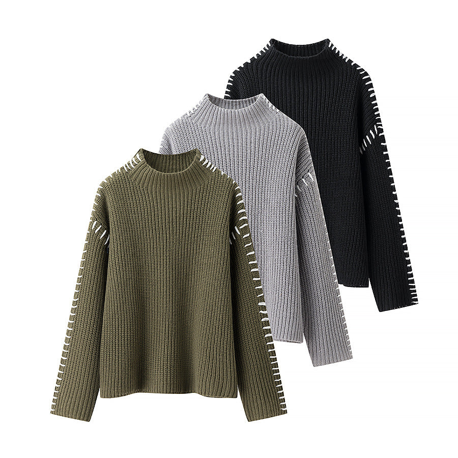 Dame fluffy strikpullover med elegant rullekrave og moderne indsatser Stilla