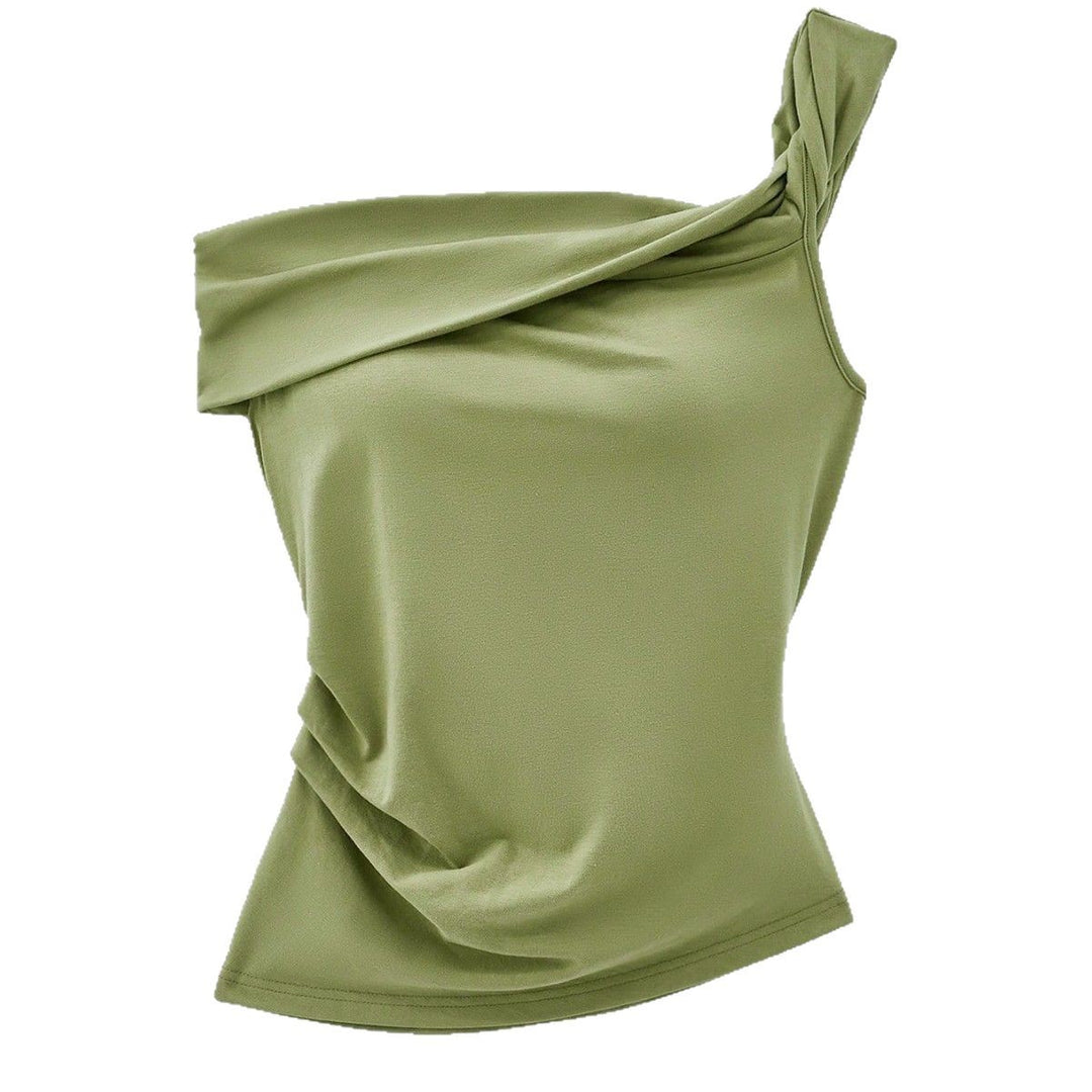 Kvinders asymmetrisk top med drapérbart design Stilla