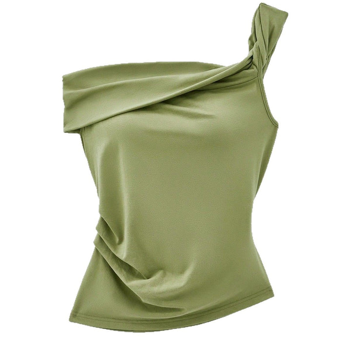 Kvinders asymmetrisk top med drapérbart design Stilla