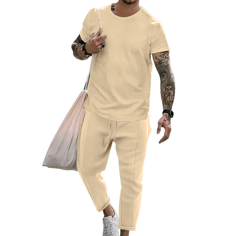 Herrer fritids T-shirt og sweatpants sæt med moderne snit Stilla