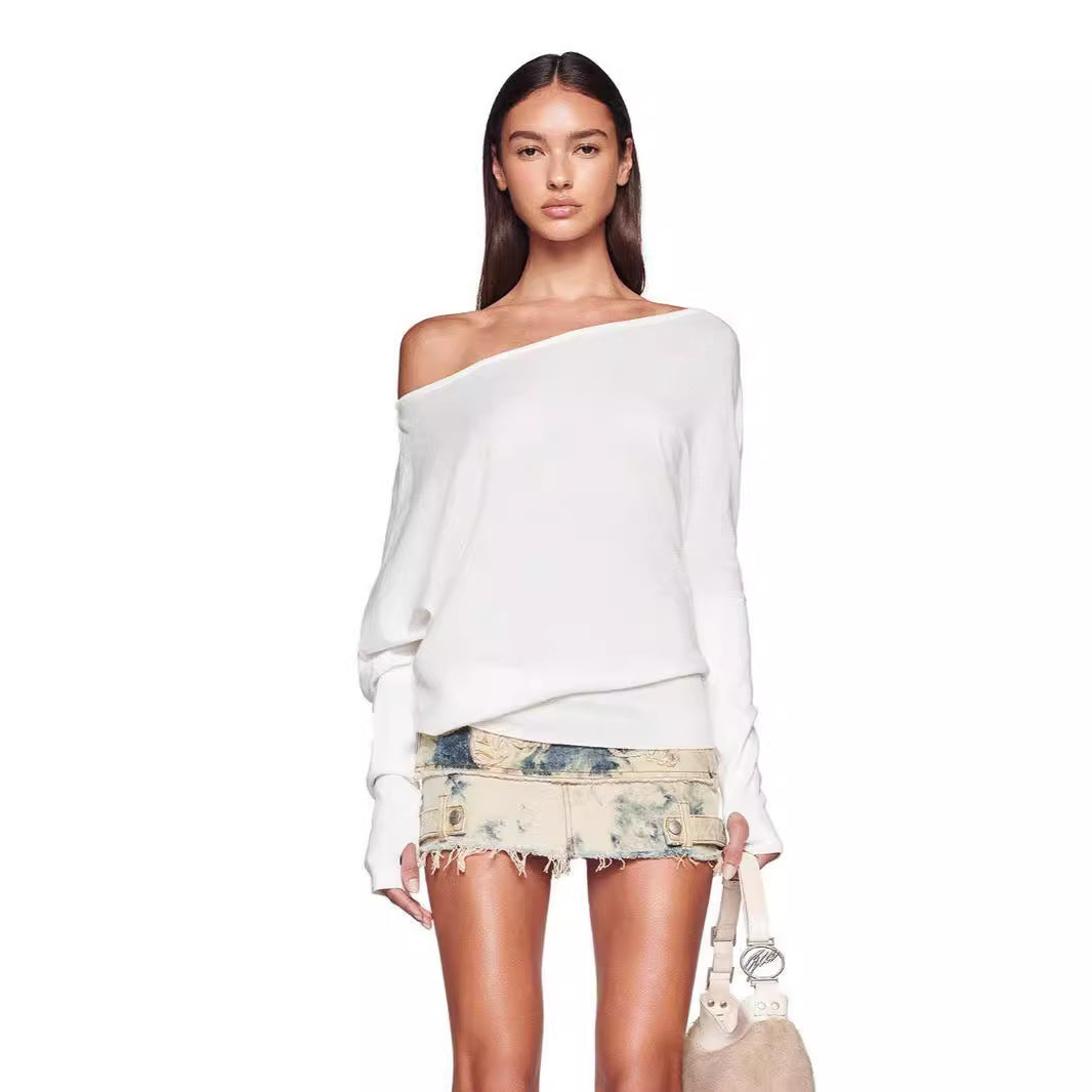 Dame Off-Shoulder Pullover i blød bomuldsblanding Stilla
