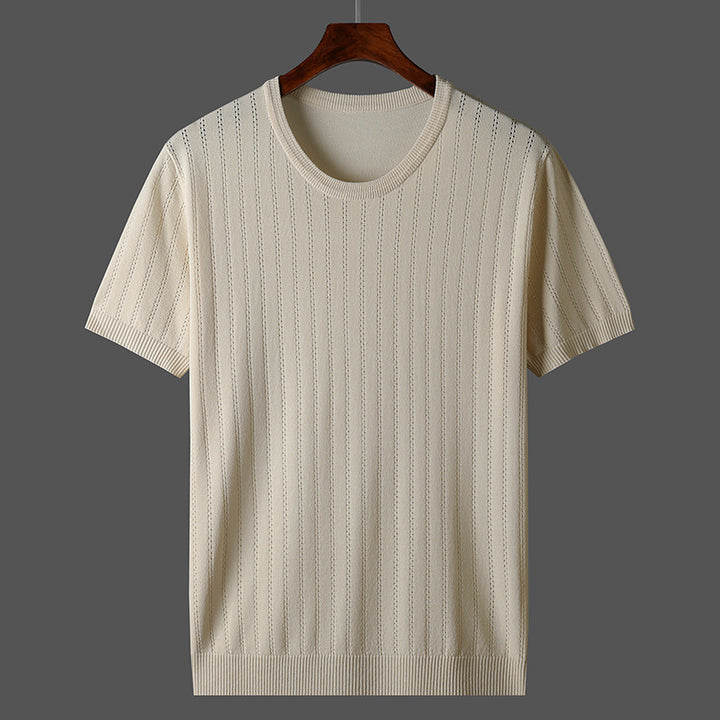 Damen Kurzarm Strickoberteil mit feinem Liniendesign und komfortablem Schnitt Skovae