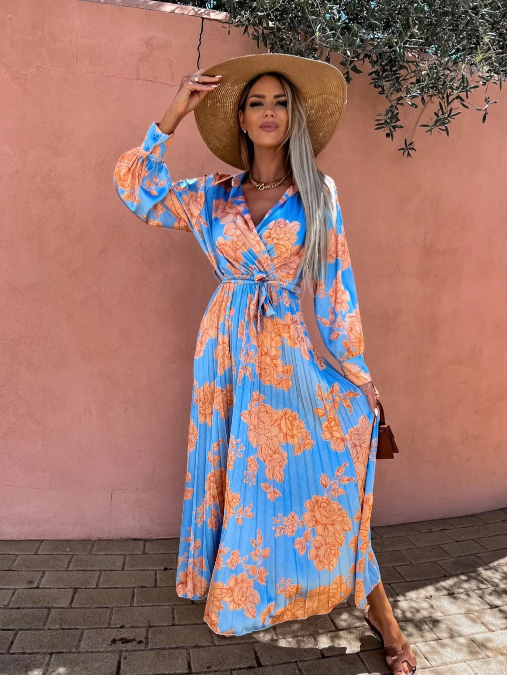 Kvinder Floral Print Langærmet Maxikjole Stilla