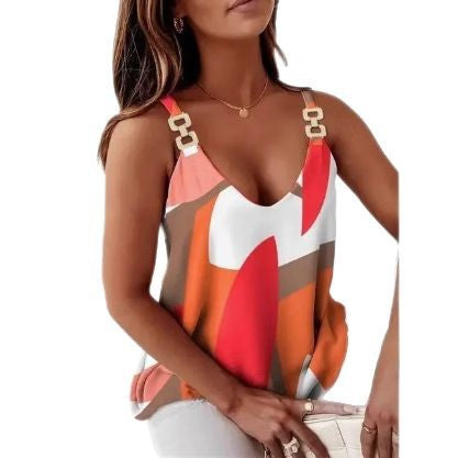 Dame stribet satin-camisole-top med iøjnefaldende stropper Stilla