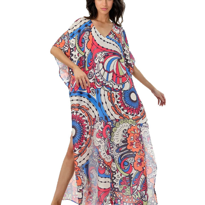 Dame Strandkaftan med livligt print og sidelæg Stilla