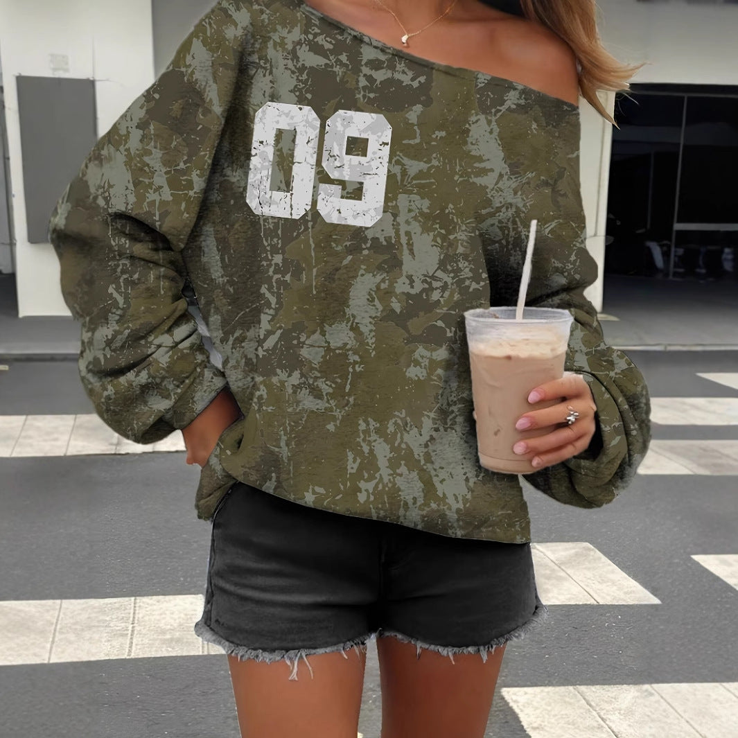 Femme Off-Shoulder Grafik Sweatshirt Stilla