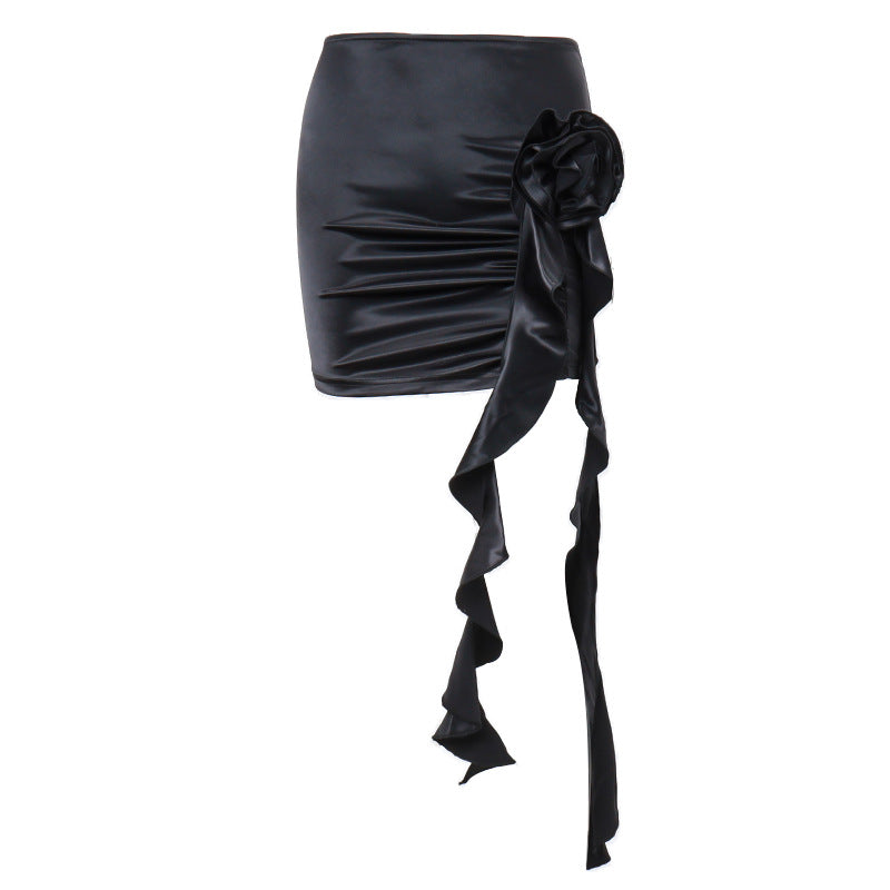 Dame wrap nederdel med floralt satin-design Stilla