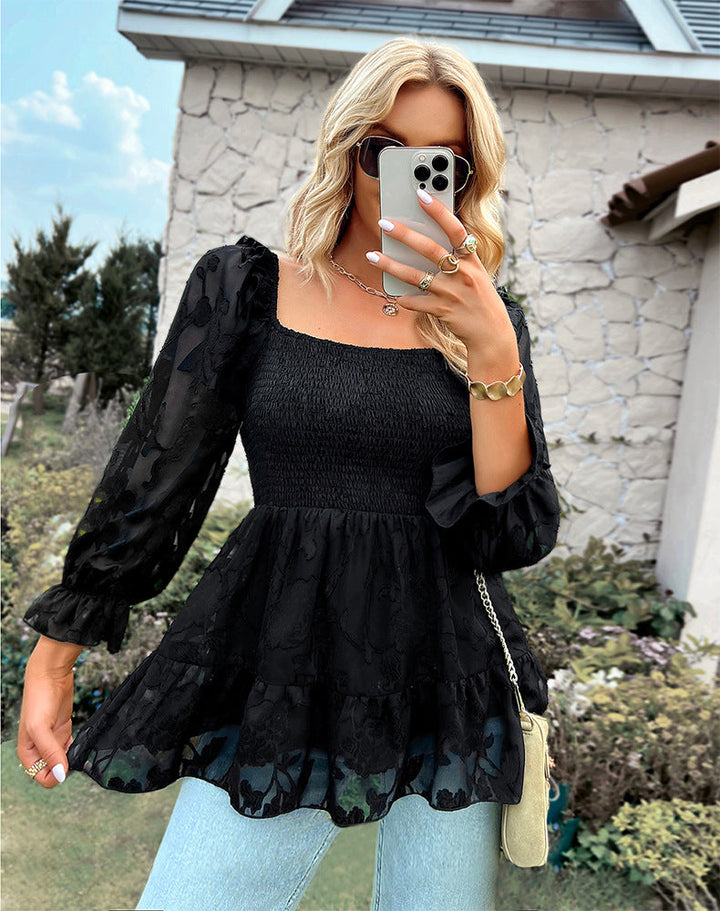 Stilla | Square Neck Langærmet Trykt Bluse Top