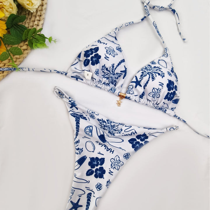 Dame Bikini-sæt med raffineret polka-dot design og justerbar halterneck Skovae