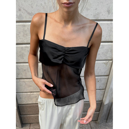 Damen Sexy Trägertop mit transparentem Stoff und raffiniertem Falten-Design Skovae