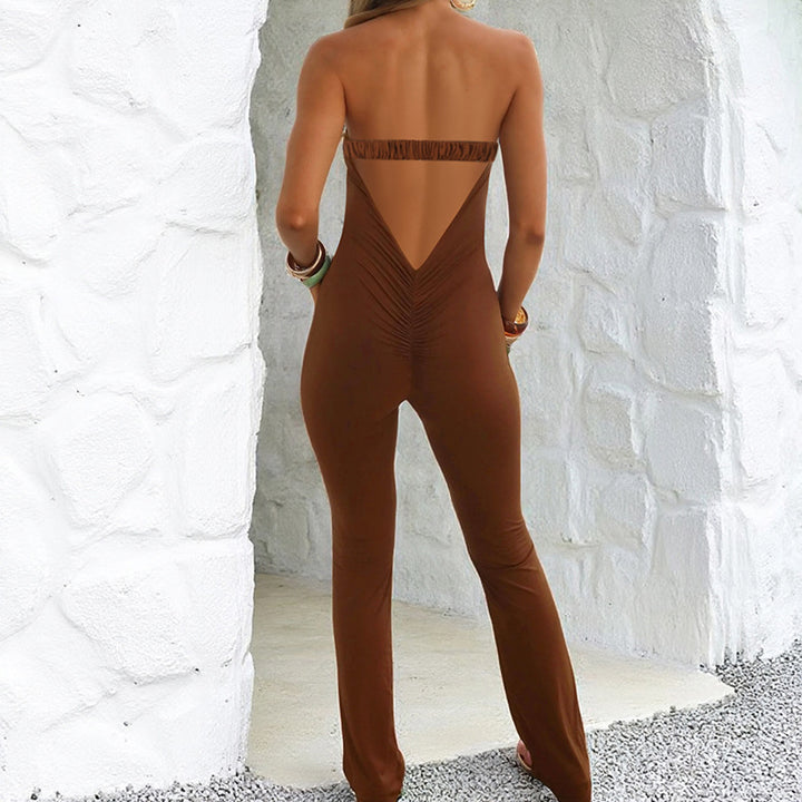 Dame elegant off-shoulder jumpsuit med dyb nøgleudskæring og tætsiddende snit Skovae