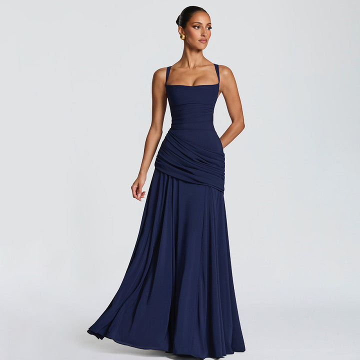 Dame Elegant Maxikjole med raffineret drapering og smalle spaghetti-stropper Skovae