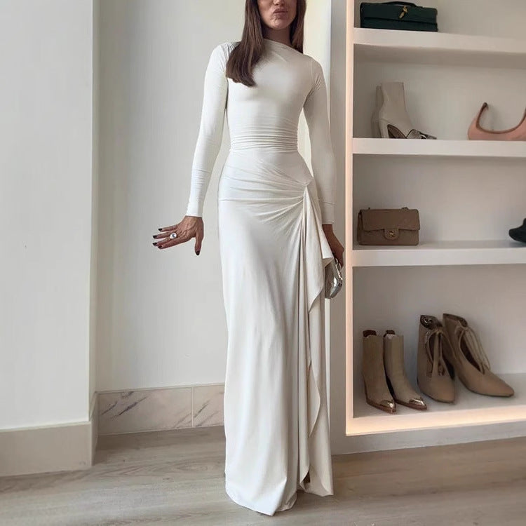 Dame elegant langærmet kjole med asymmetrisk kant Stilla