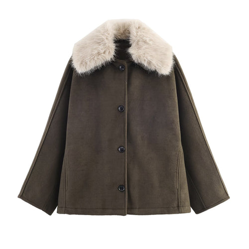 Dame elegant Oversized-frakke med aftagelig kunstpelskrave Stilla