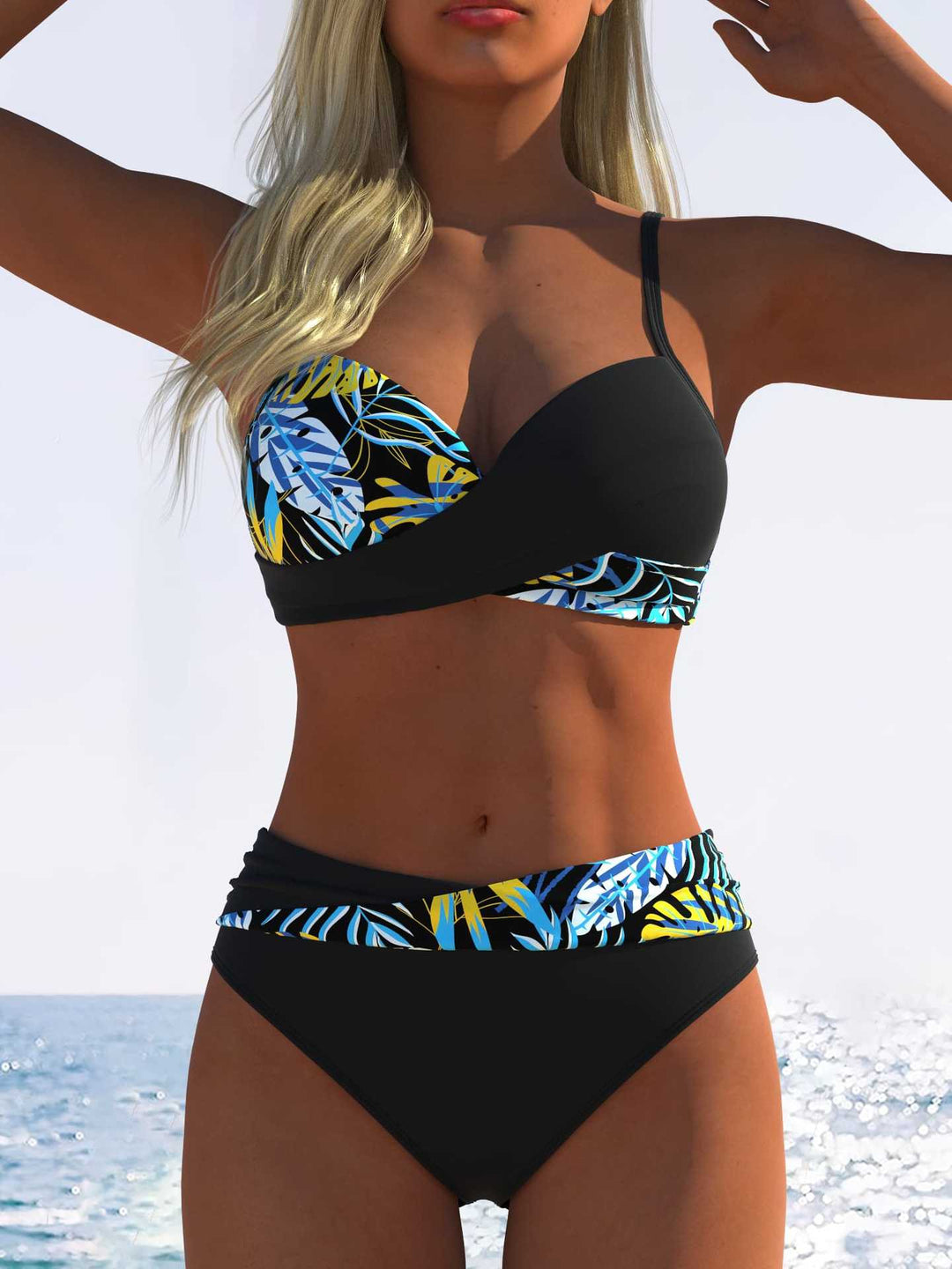 Dame Bikini-Sæt med blomster-wrap-mønster og behagelige high-waist-trusser Skovae