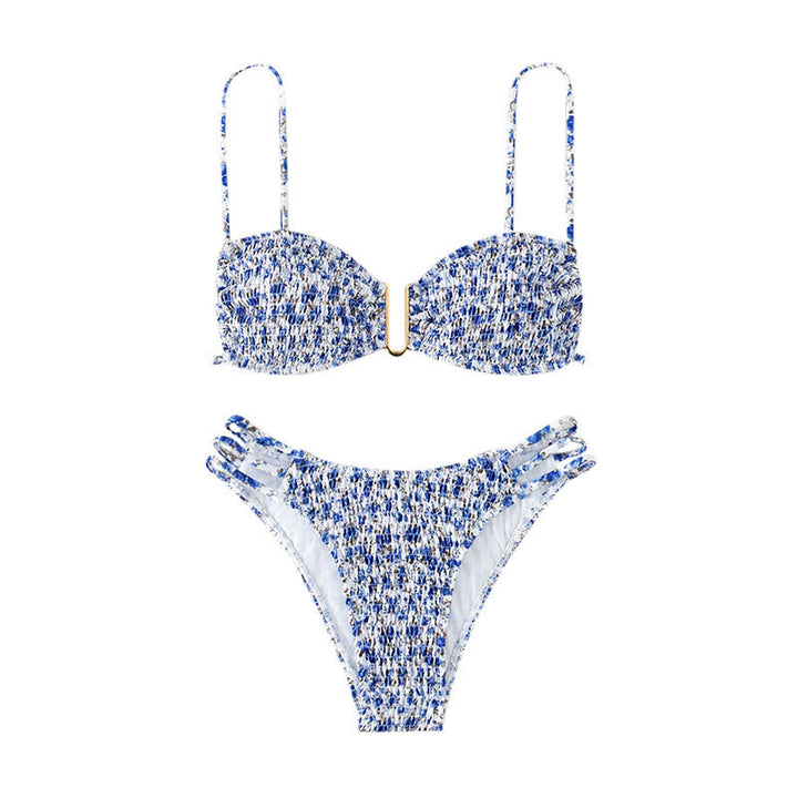 Dame bandeau bikini med raffineret ruffle design og fashionable snøre detaljer Skovae