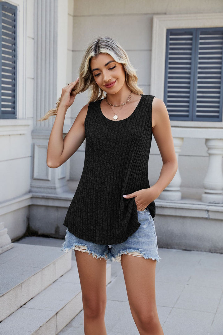 Dame afslappet tanktop med asymmetrisk kant og lommer Stilla