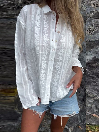 Dame elegant bluse med kunstnerisk spidsudsmykning Stilla