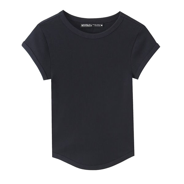 Dame kvalitets, figursyet Basic T-shirt med fint ribstrik Skovae