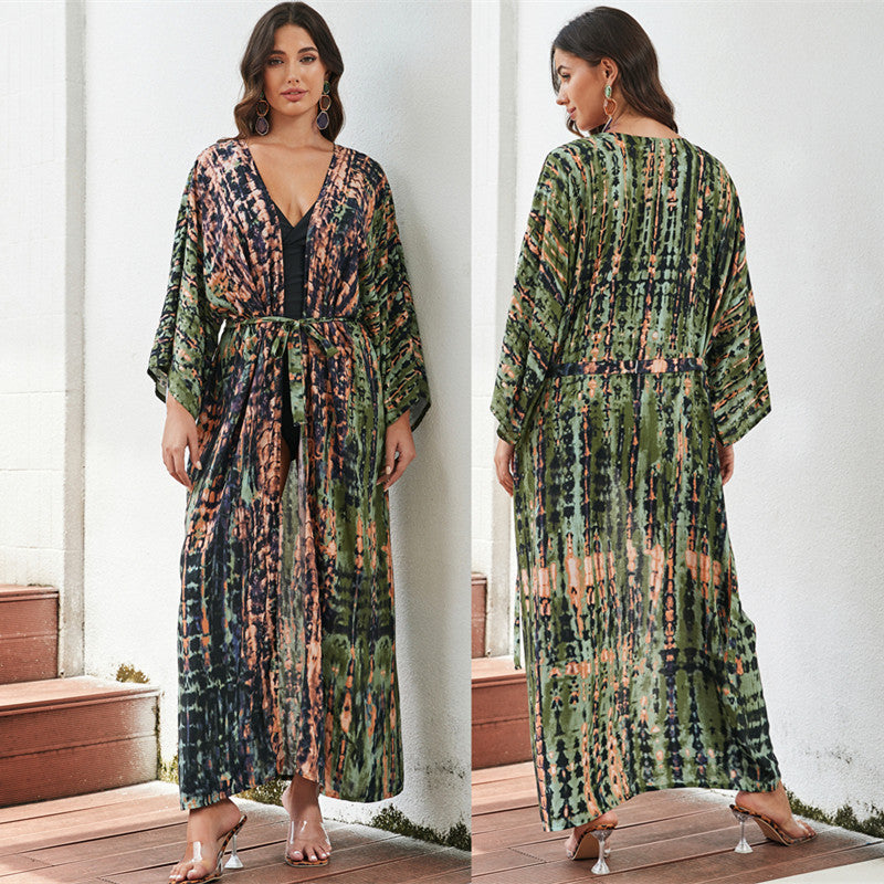 Dame elegant kaftan med legende batikmønster Stilla