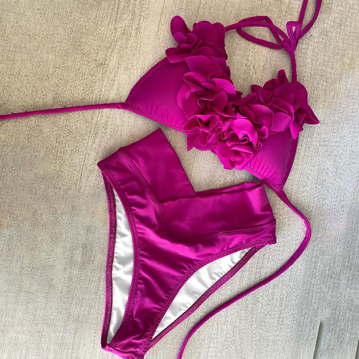 Dame bikini sæt med florale applikationer og høj taljesnit Stilla