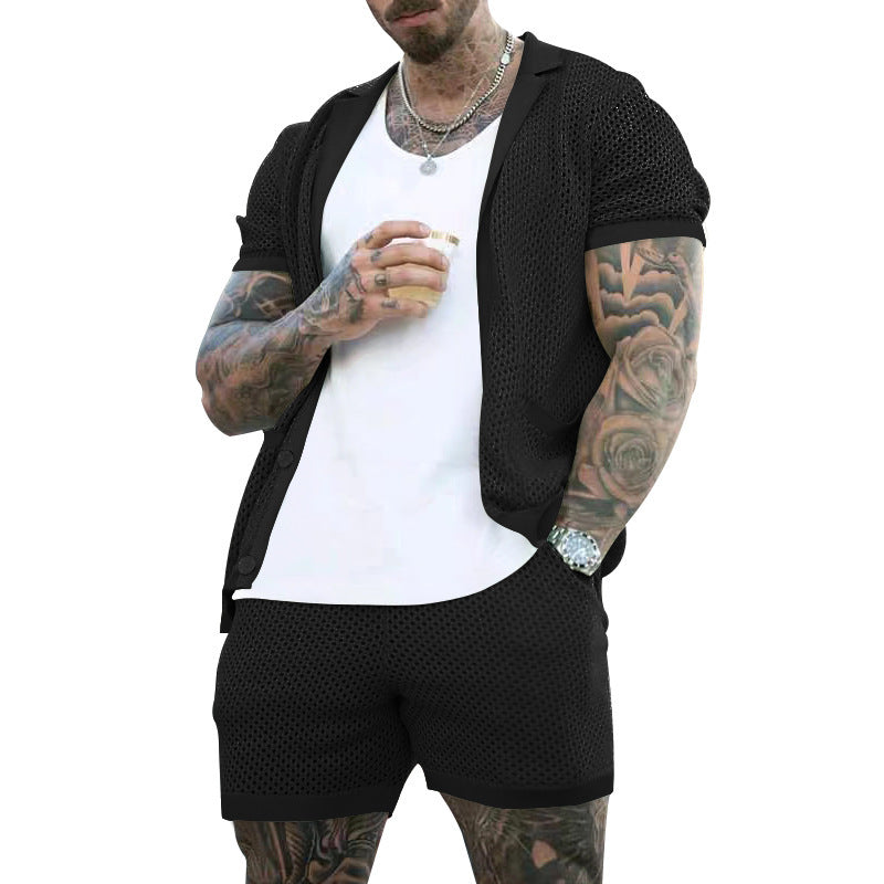 Herre Åndbart Fritidssæt med struktureret Overdel og Shorts Stilla