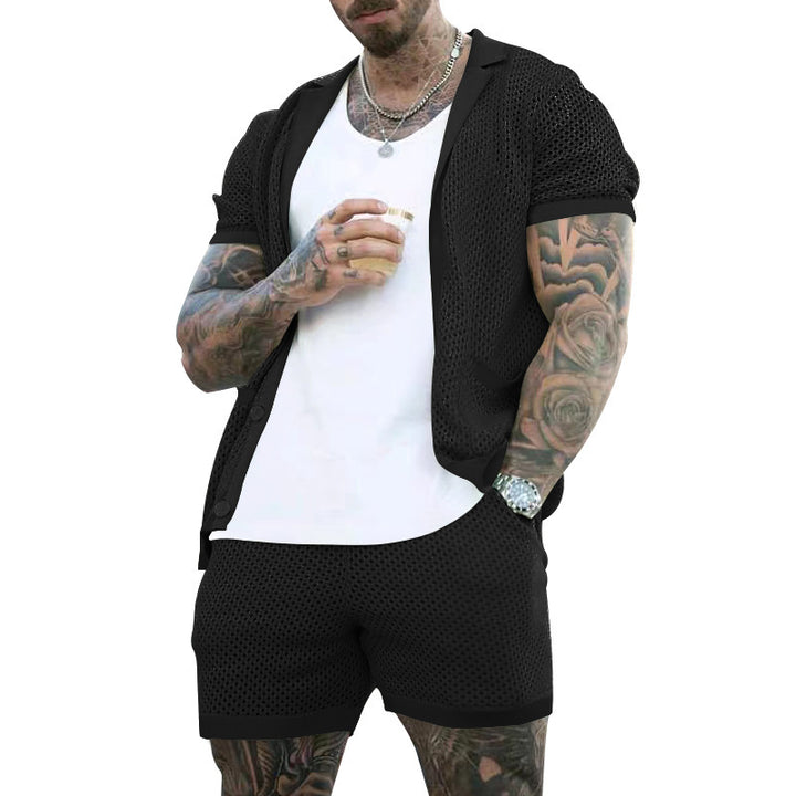 Herre Åndbart Fritidssæt med struktureret Overdel og Shorts Stilla