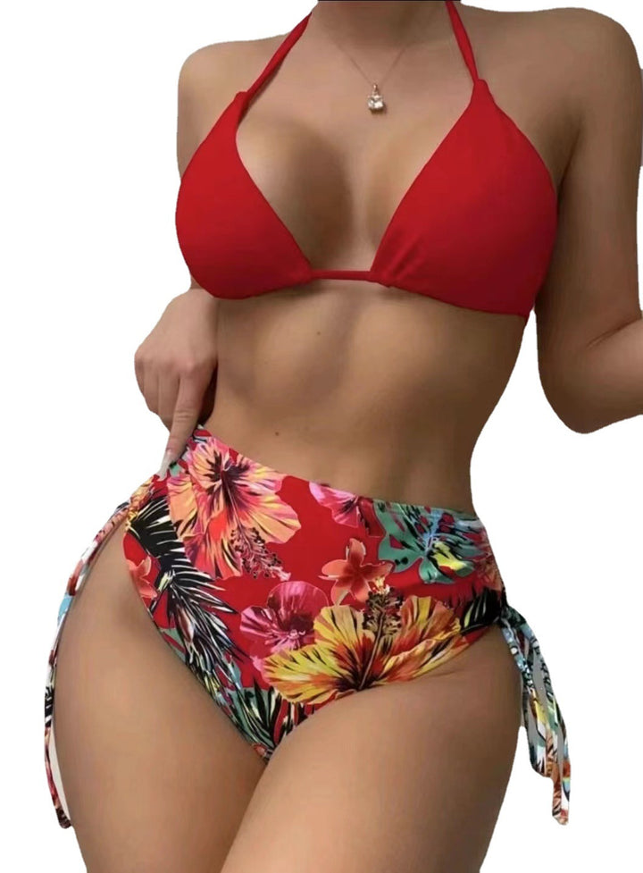 Dame Farverig Bikini med selvsikker høj talje-bukser og gennemsigtig strand cover Skovae
