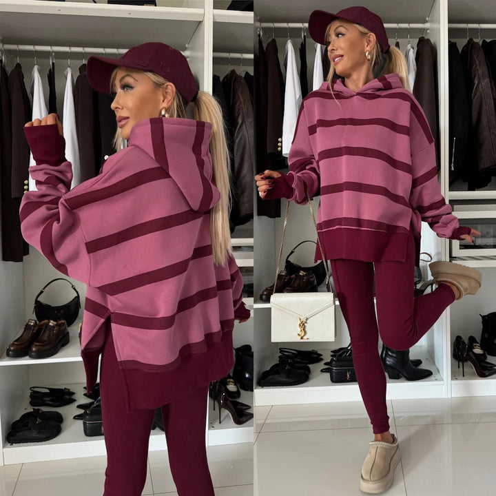 Stilla | Trendy Ensfarvet Trykt Hoodie Sæt
