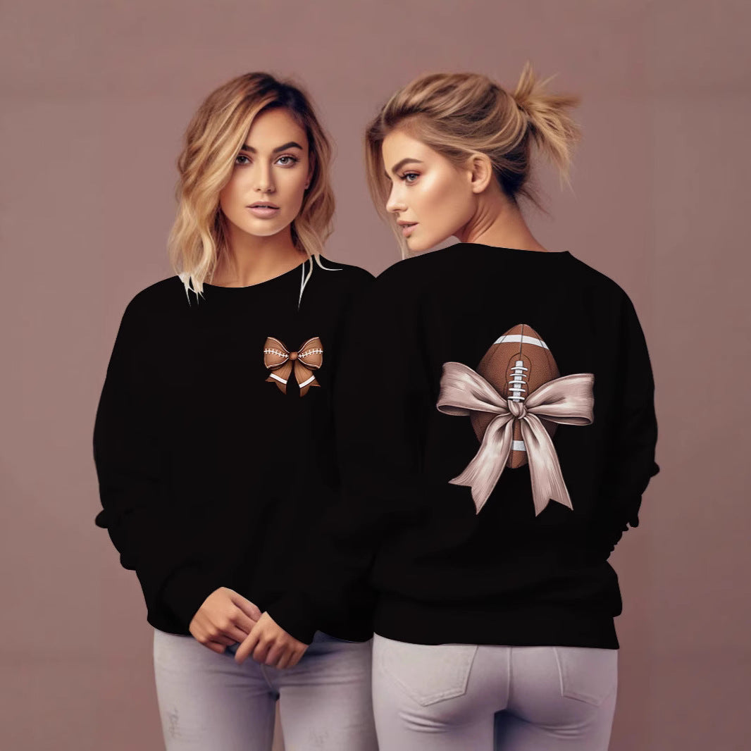 Dame sweatshirt med sødt fodboldmotiv og sløjfeaccent Stilla
