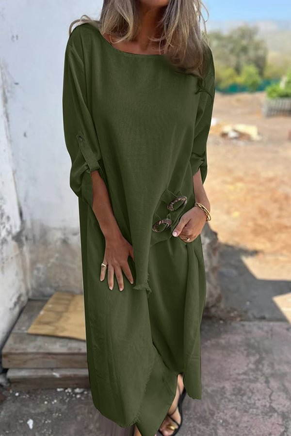 Dame Relaxed Fit Midi Kjole med Knapdetaljer Stilla