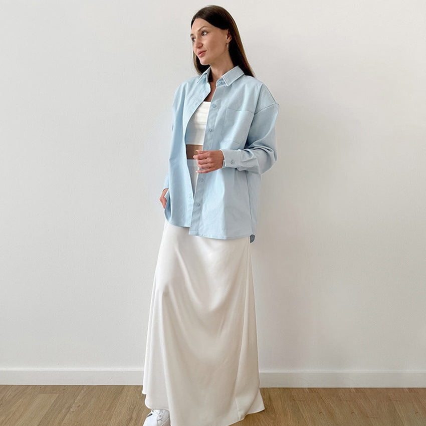 Dame Oversized Skjorte med moderne snit og brystlomme Stilla