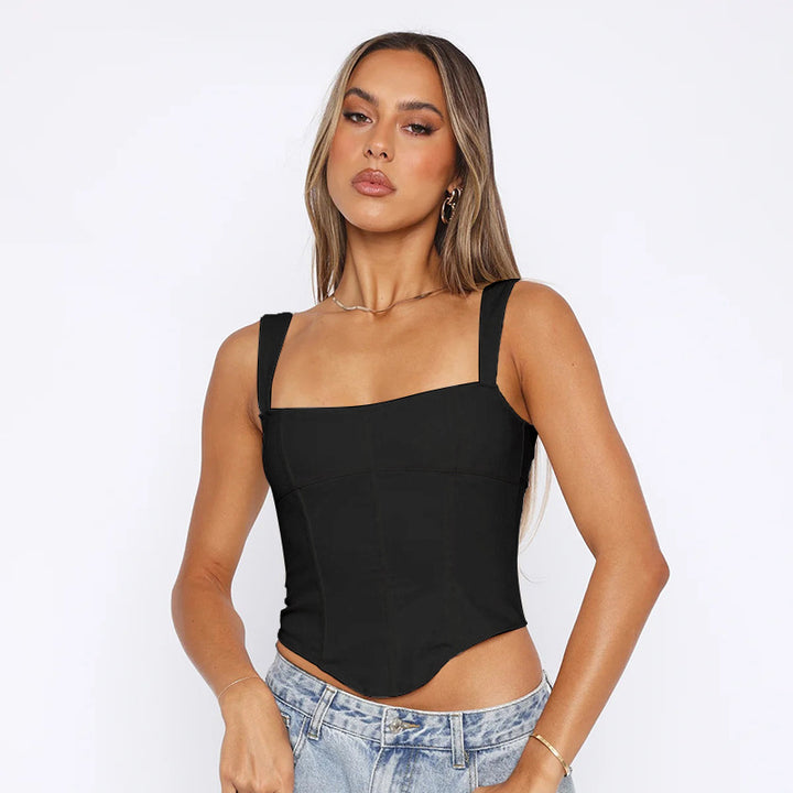 Dame figursyet bustier top med kvadratisk halsudskæring og brede stropper Skovae