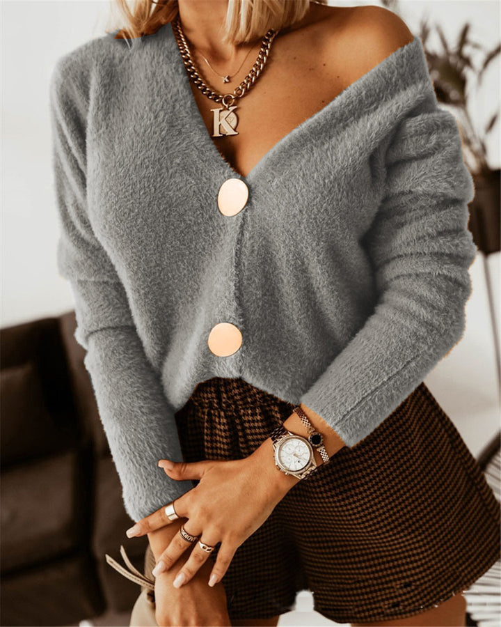 Damer Elegant Cardigan med store knapper og V-hals Stilla