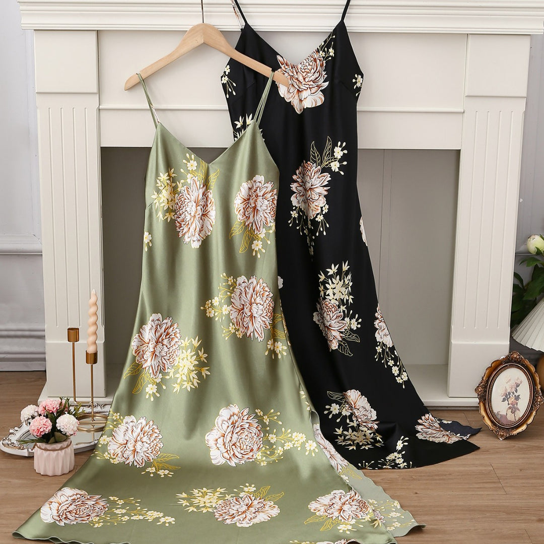 Femme Elegante Florale Satin Maxi Kjole Stilla