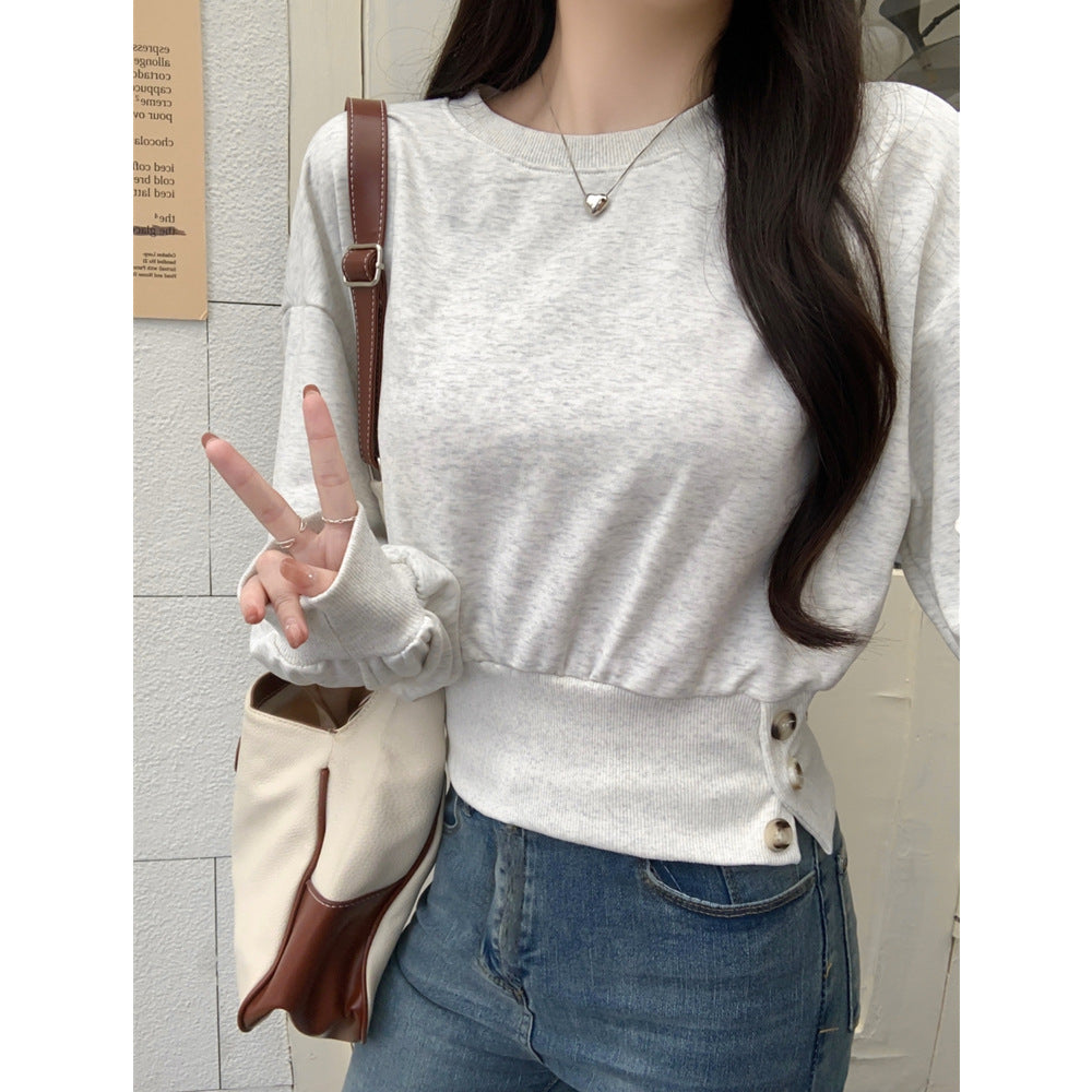 Femme Cozy Knap-Front Pullover Sweatshirt Stilla