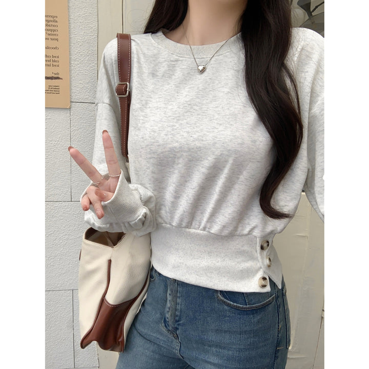 Femme Cozy Knap-Front Pullover Sweatshirt Stilla