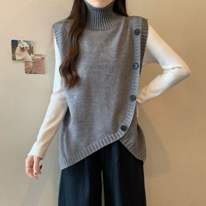 Kvindernes strikkede sweater med høj krave og asymmetrisk skæring Stilla