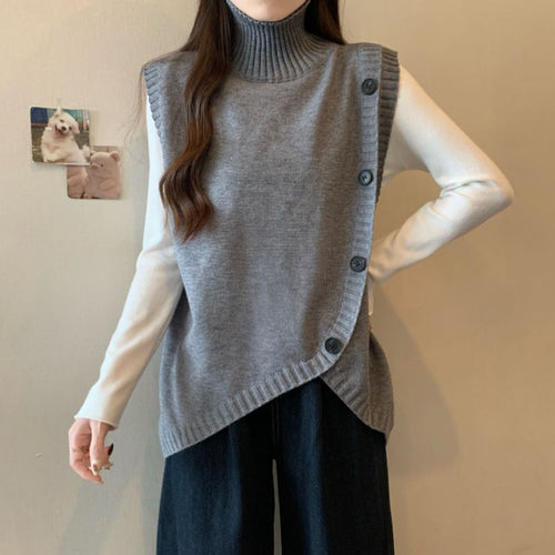 Kvindernes strikkede sweater med høj krave og asymmetrisk skæring Stilla