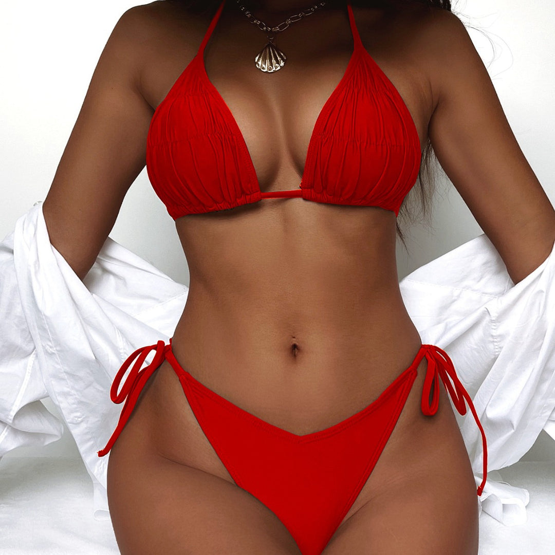 Dame triangel-bikini med fint flæse-detalje Skovae