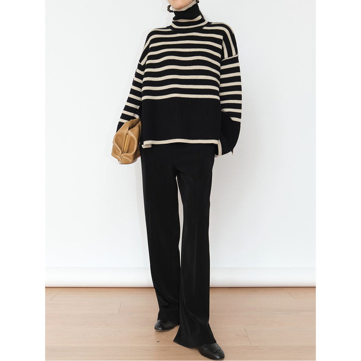Femme Overdimensioneret Stribet Turtleneck Sweater Stilla