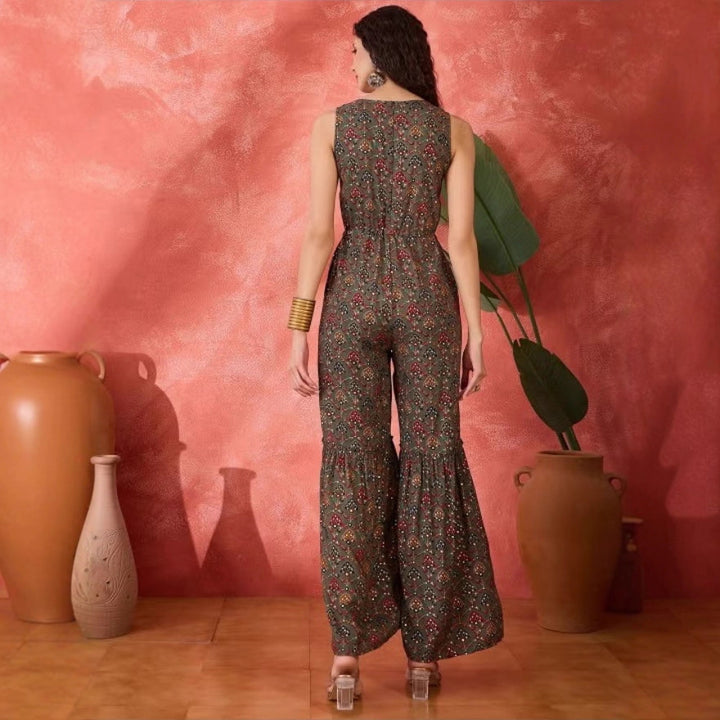 Dame vintage-inspireret jumpsuit med bredt ben og taljering Skovae