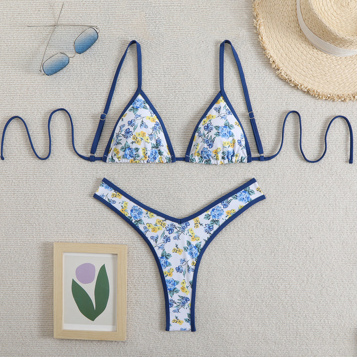 Dame triangel-bikini med floralt design og justerbare stropper Skovae