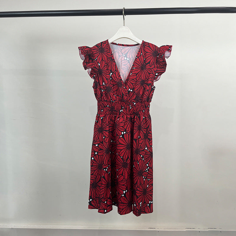 Damer Elegant Floral Kjole med Svingende Kant og Volanger Stilla