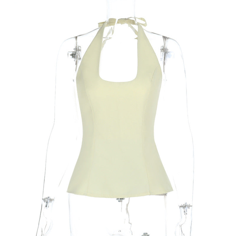Dame Elegant Halterneck-top med udfoldet kant Skovae