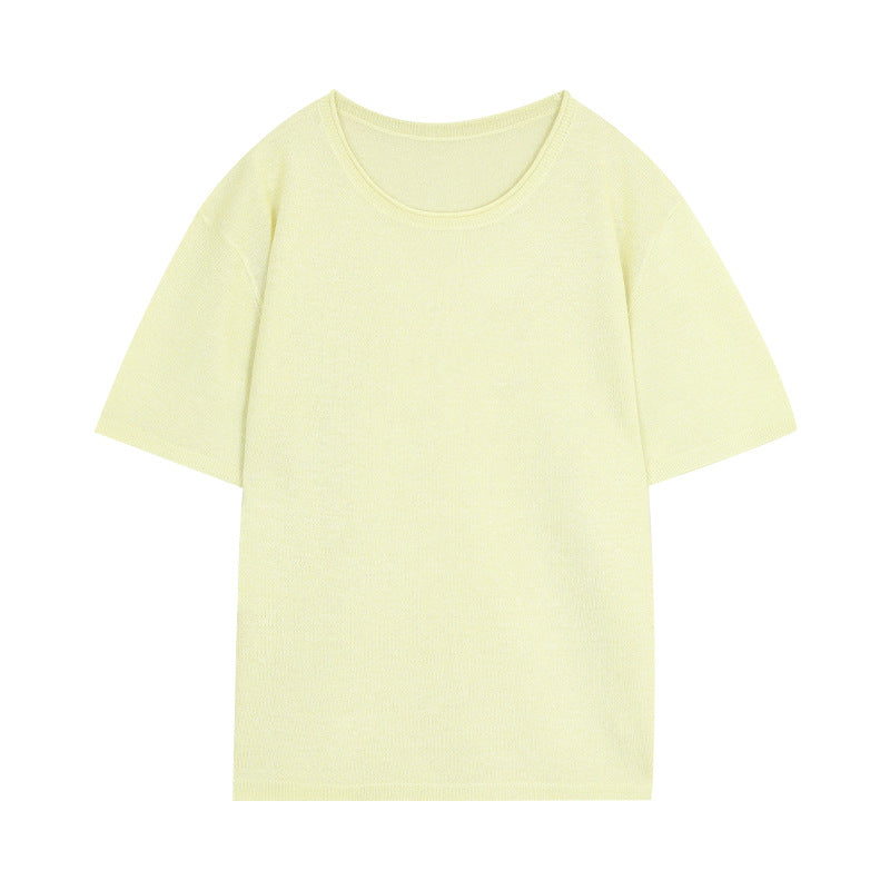 Dame casual kortærmet T-shirt med fin struktur og rund halsudskæring Stilla