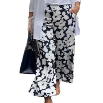 Dame bred culotte-bukser med blomsterprint og elastisk talje Stilla