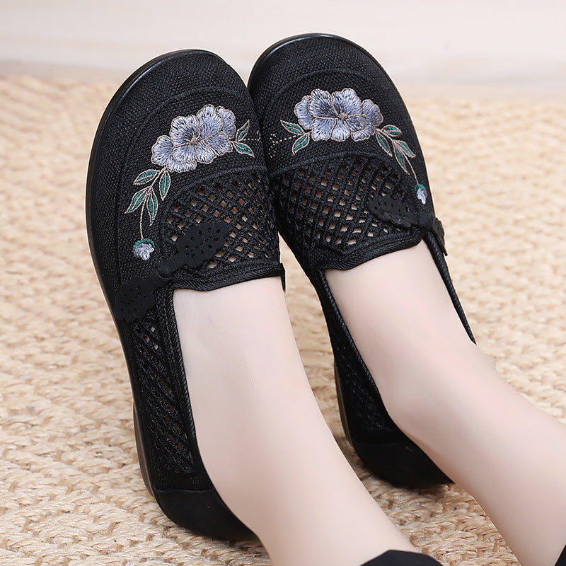 Femme Broderede Slip-On Lærred Flats med Åndbart Design Stilla
