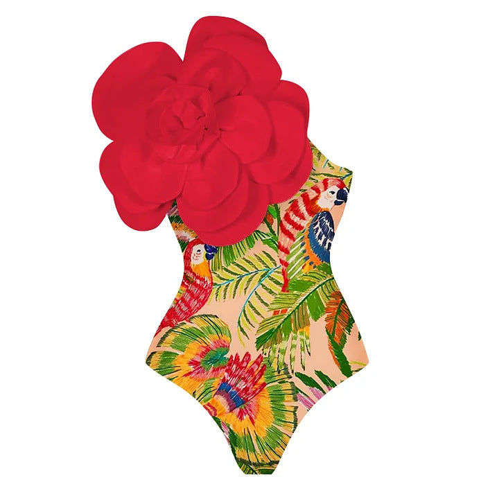 Dame én-delt badeshorts med floral 3D-design Skovae